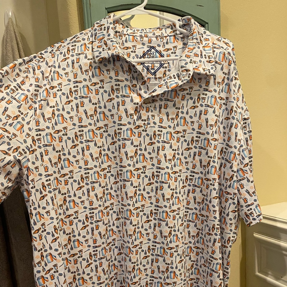 BURLEBO White and Blue Patterned Polo Shirt